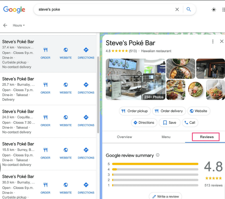 Exemplo de otimização do Google Meu Negócio