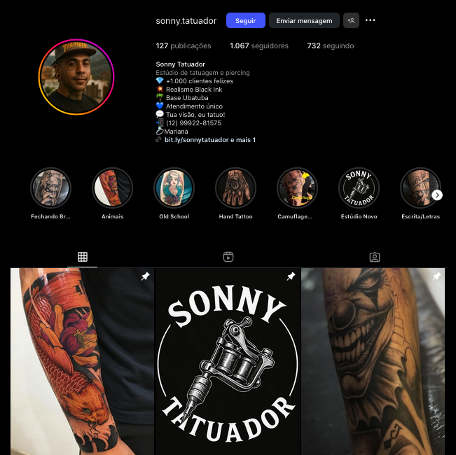 Exemplos de gestão de redes sociais e conteúdo - Sonny Tatuador