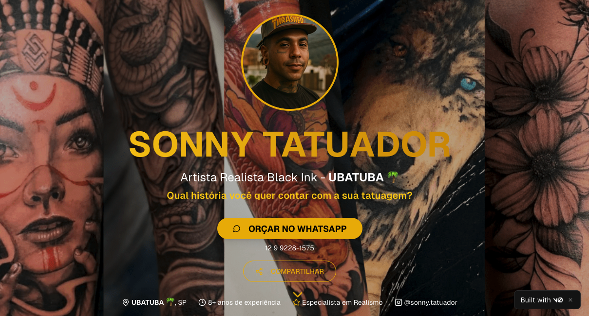 Exemplo de website profissional - Sonny Tatuador